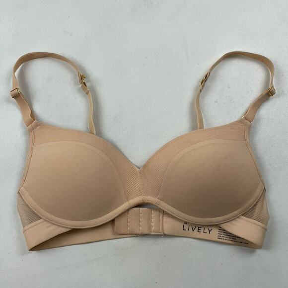 LIVELY The Mesh Trim No-Wire Padded Bra Nude J-Hook Racerback 32B - Picture 2 of 4